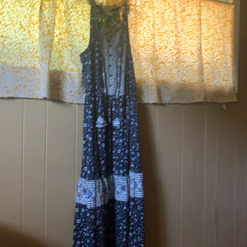 Knox Rose Navy Blue Floral High Neck  Maxi Dress